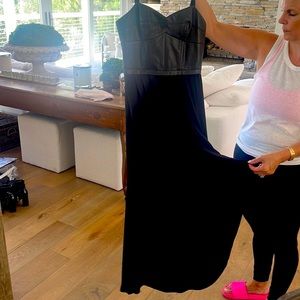 High low sheer bottom, faux leather top